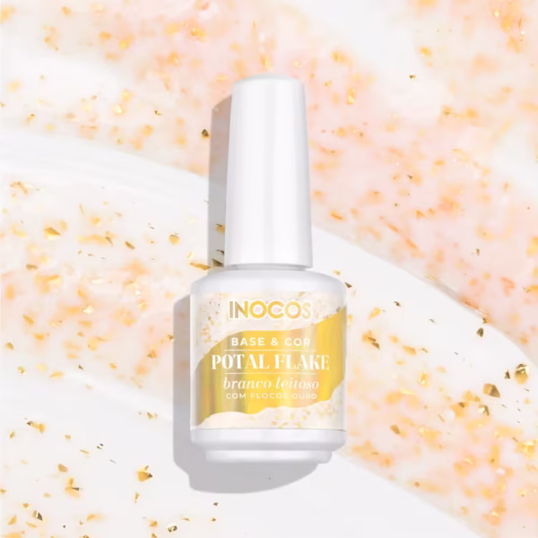 INOCOS - VERNIZ GEL BASE POTAL BRANCO LEITOSO FLOCOS OURO 15ML