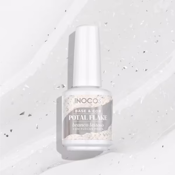 INOCOS - VERNIZ GEL BASE POTAL BRANCO LEITOSO FLOCOS PRATA 15ML