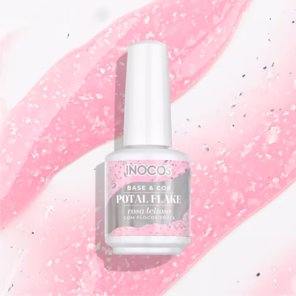 INOCOS - VERNIZ GEL BASE POTAL ROSA LEITOSO FLOCOS PRATA 15ML